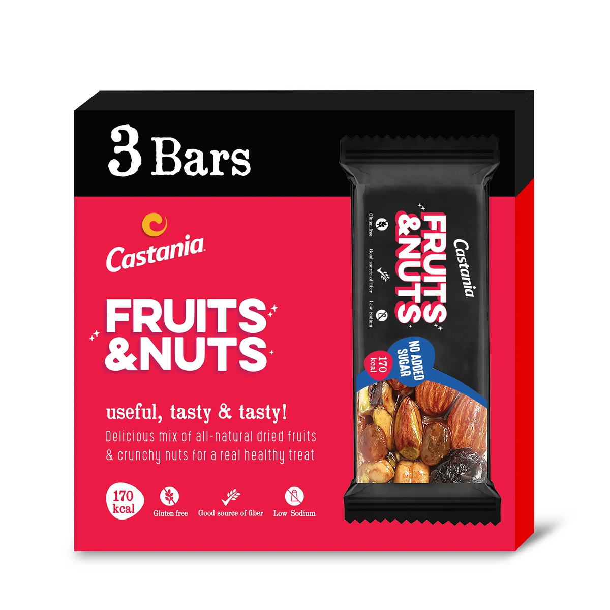 Castania Fruits & Nuts No Added Sugar Healthy Bar 35G (3 Bars) Tripack Promo