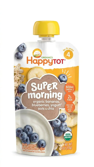 HappyTOT Organics Super Morning Bananas, Blueberries, Yogurt, Oats & Chia Pouch 113g | Welaza