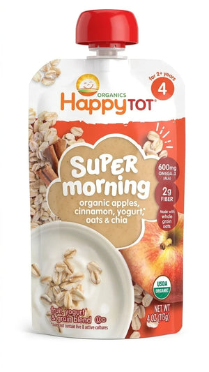 HappyTOT Organics Super Morning Apples, Cinnamon, Yogurt, Oats & Chia Pouch 113g | Welaza