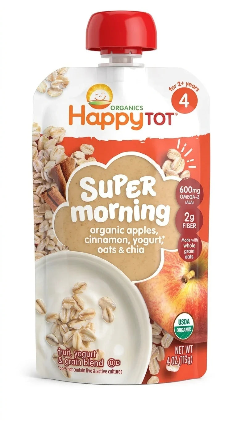 HappyTOT Organics Super Morning Apples, Cinnamon, Yogurt, Oats & Chia Pouch 113g | Welaza