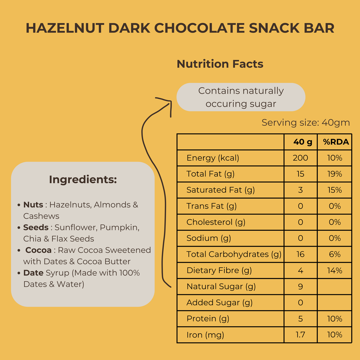 Hazelnut Dark Chocolate - 1 Bar