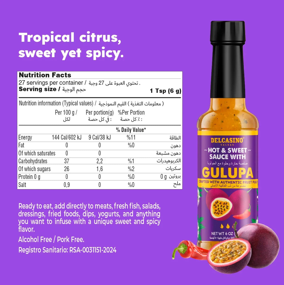 Delcasino Gulupa Hot and Sweet Sauce 165g