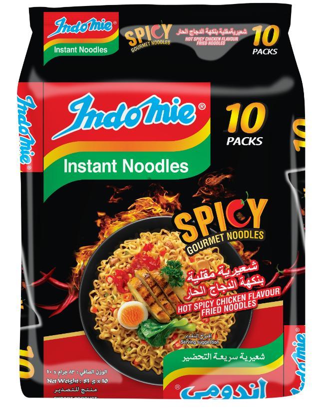 Indomie Hot Spicy Chicken Fried Gourmet Noodles, Halal Certified - 83g 10 Packs