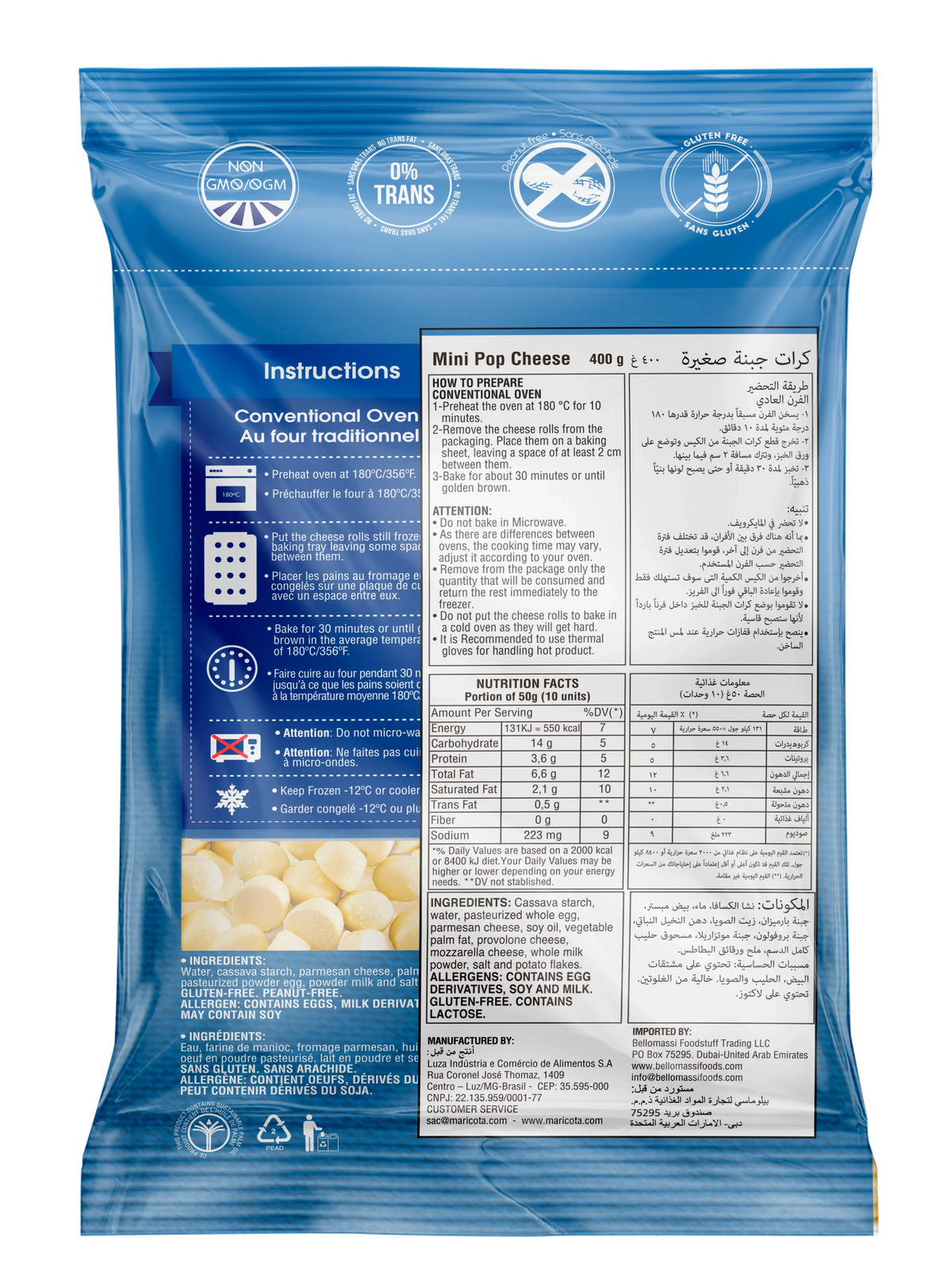 Maricota Frozen Mini Cheese Rolls (Pao de Queijo) 400g