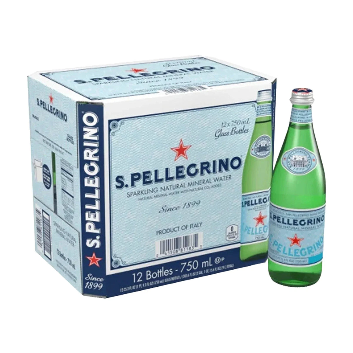 S.Pellegrino Sparkling Water, 12 × 750 ml Glass