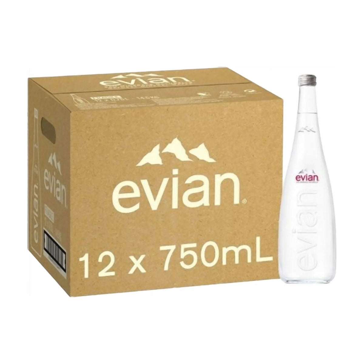 Evian Natural Mineral Water Glass Bottles 12 × 750 ml