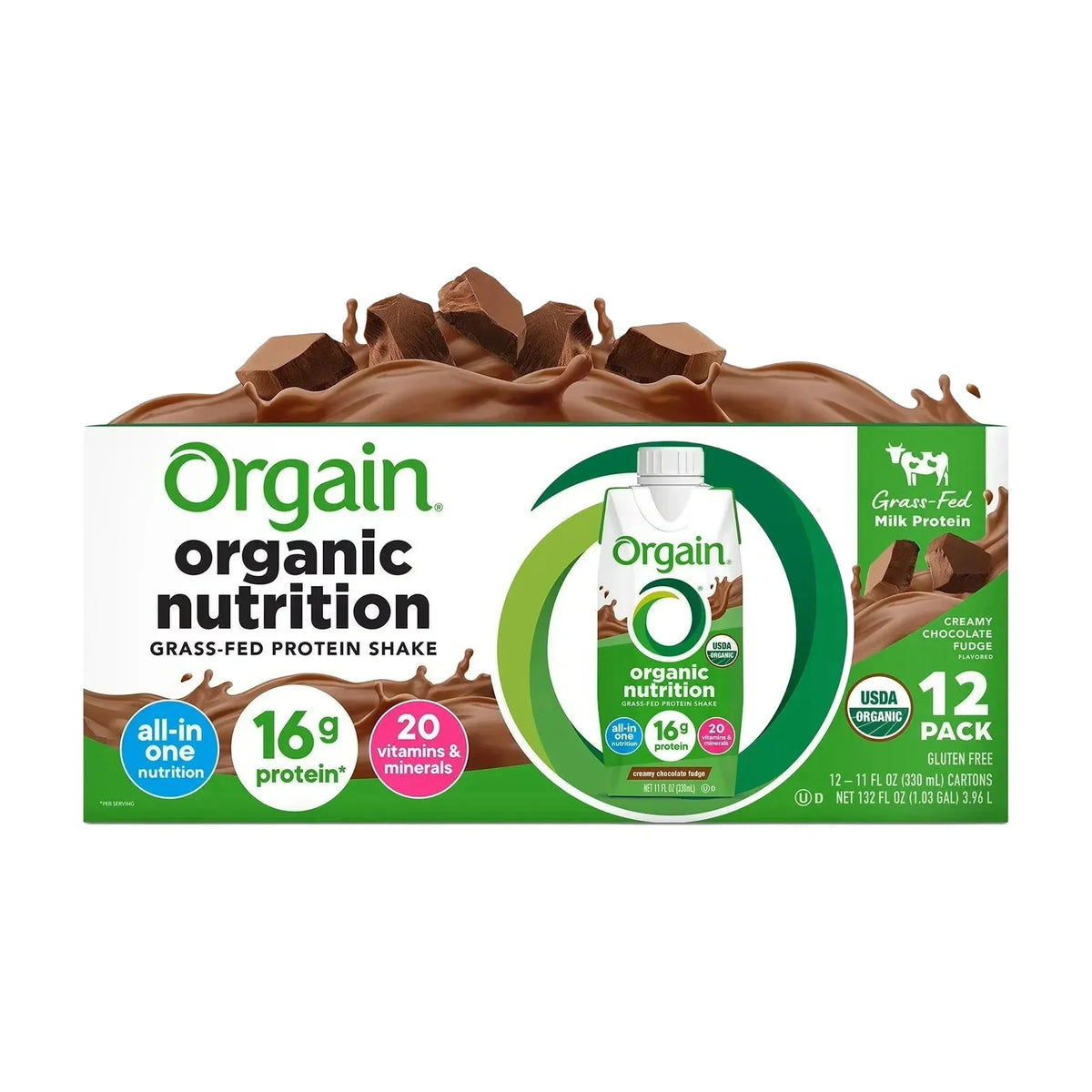 Orgain Chocolate Fudge Nutrition Shakes, 12 × 330 ml