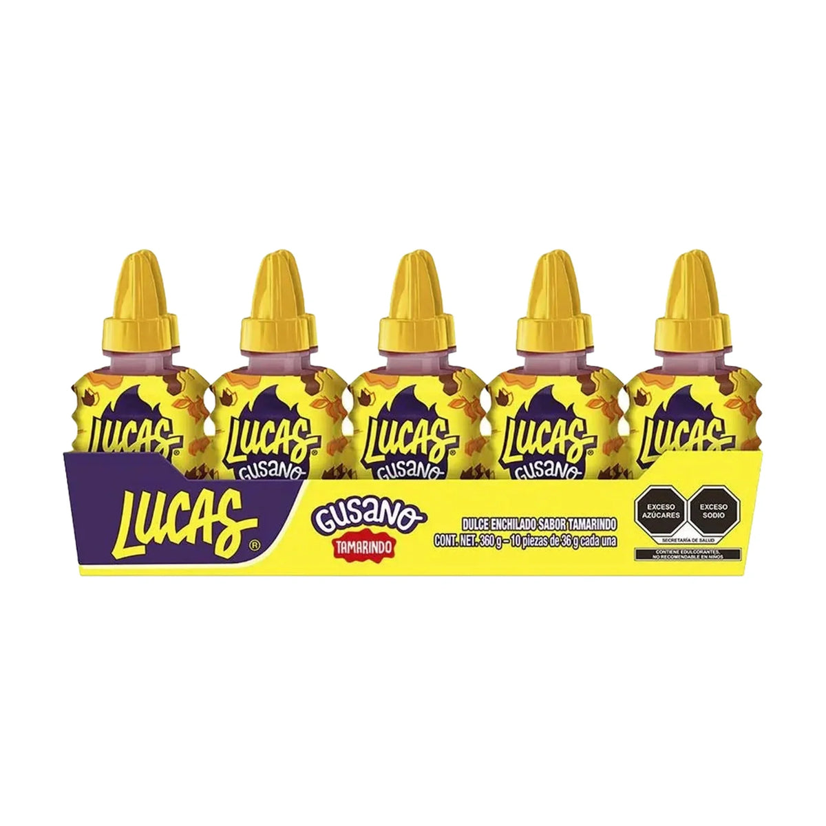 Lucas Gusano Tamarind Liquid Candy, 10 × 36 g