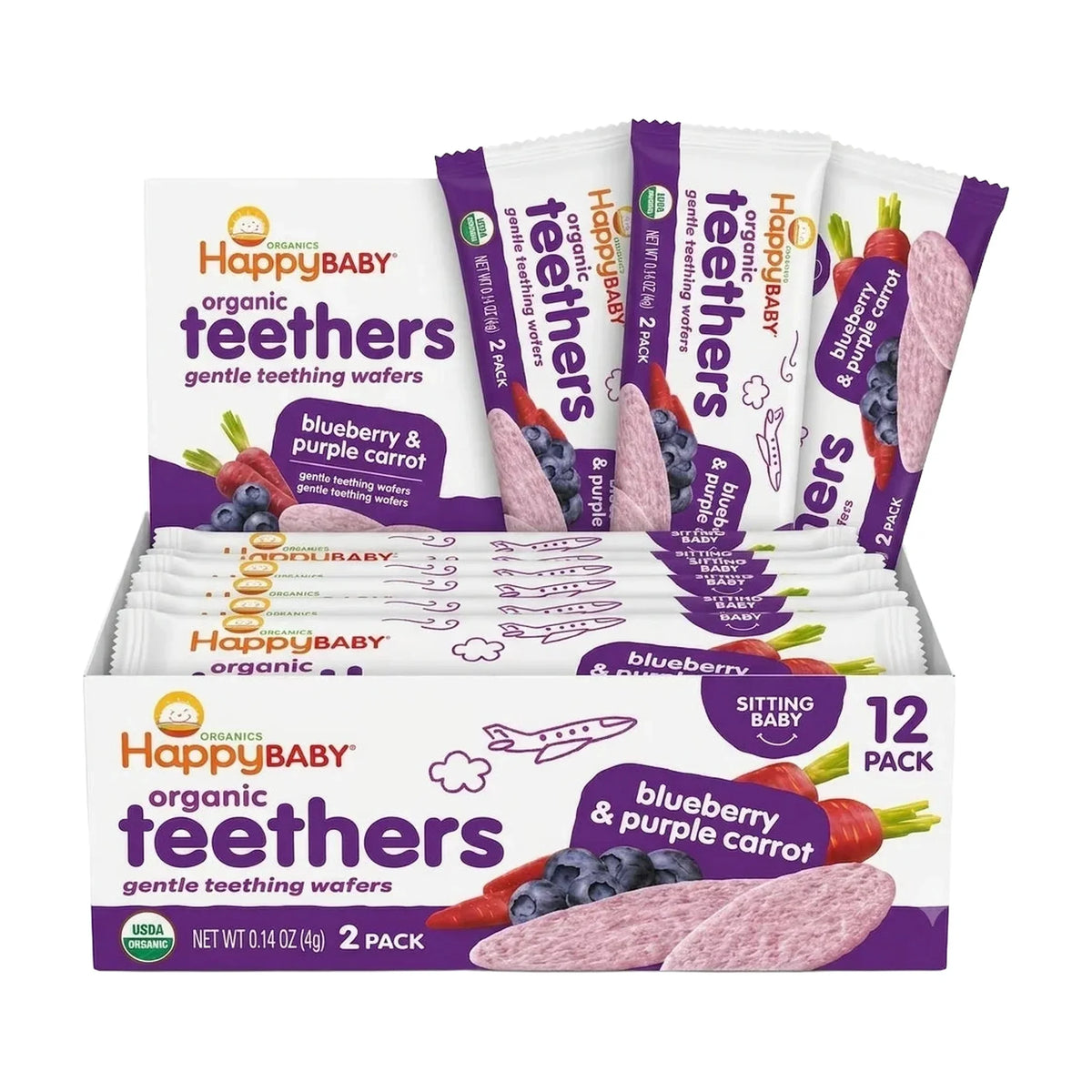 Happy Baby Blueberry Carrot Teethers, 12 × 4 g