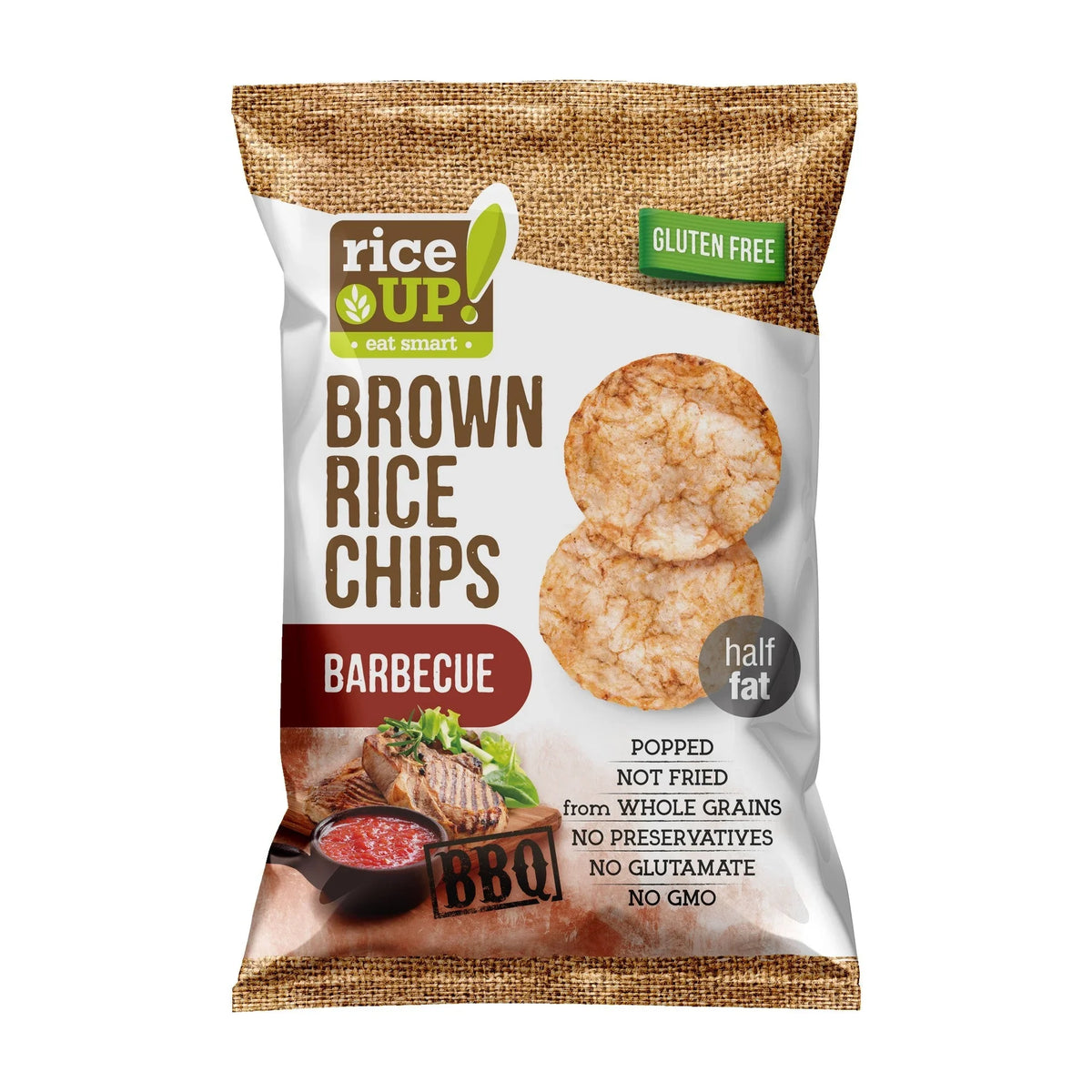 Rice Up Whole Grain Rice Chips Barbecue 60g, Gluten free, No GMO