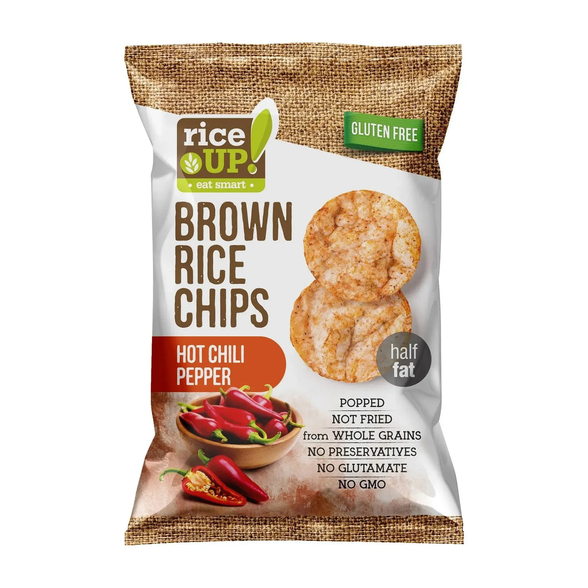 Rice Up Whole Grain Rice Chips Hot Chili Peppers 60g, Gluten free, No GMO