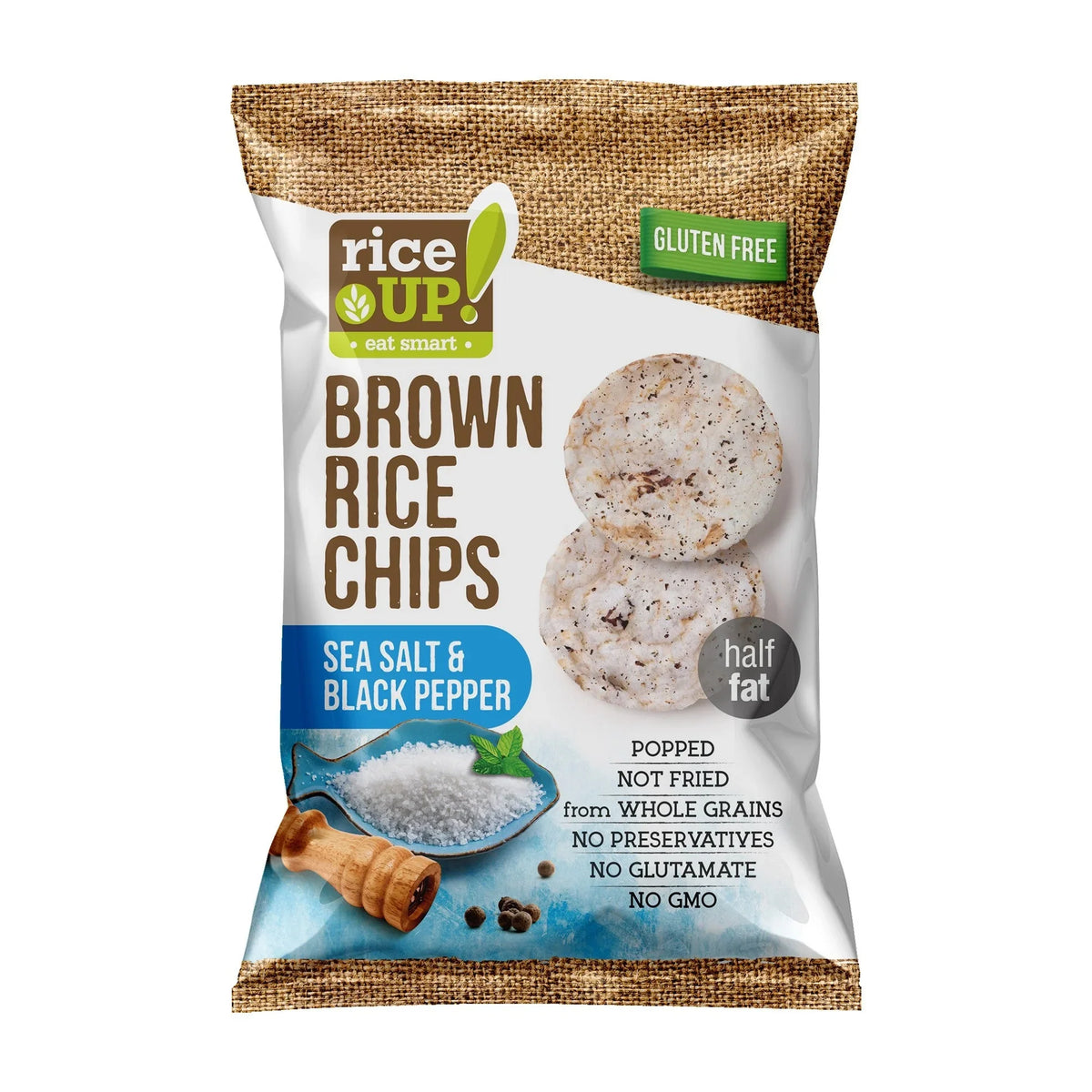 Rice Up Whole Grain Rice Chips Sea Salt & Black Pepper 60g, Gluten free, No GMO