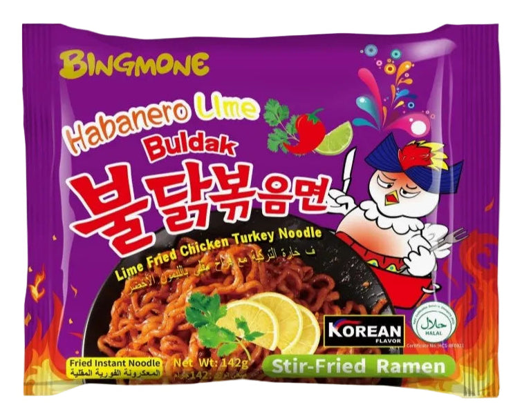 Bingmone Buldak Habanero Lime Hot Chicken Ramen 5 Packs 142g