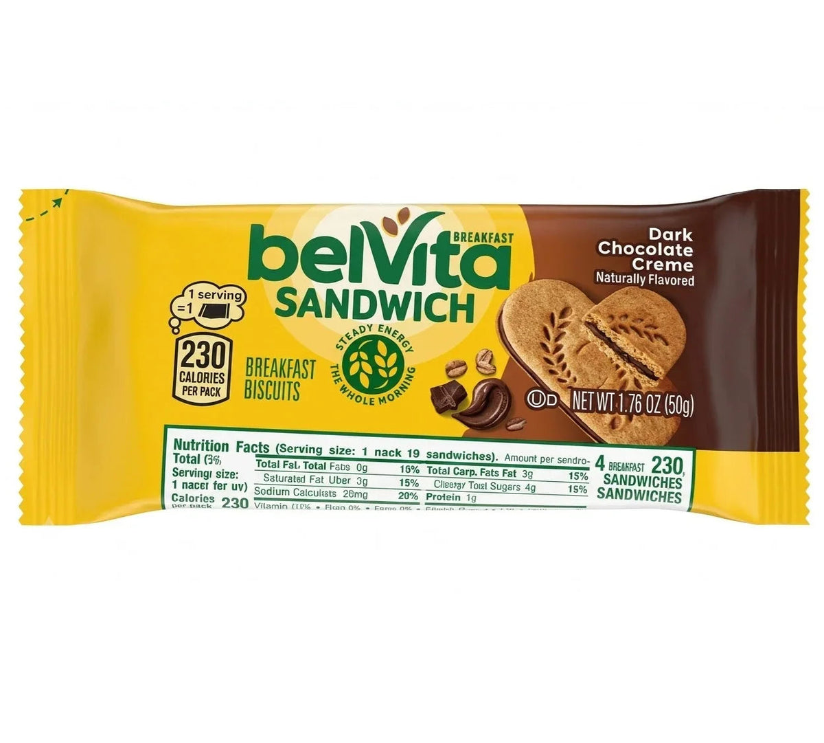 Belvita Sandwich Breakfast Biscuits, Dark Chocolate Creme - 1.25kg 25 Packs