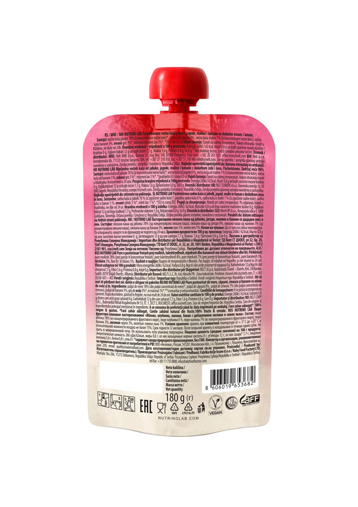 Nutrino Lab Very Berry Mix (Apple, Strawberry, Raspberry, Banana, Oat & Flaxseed) 180g