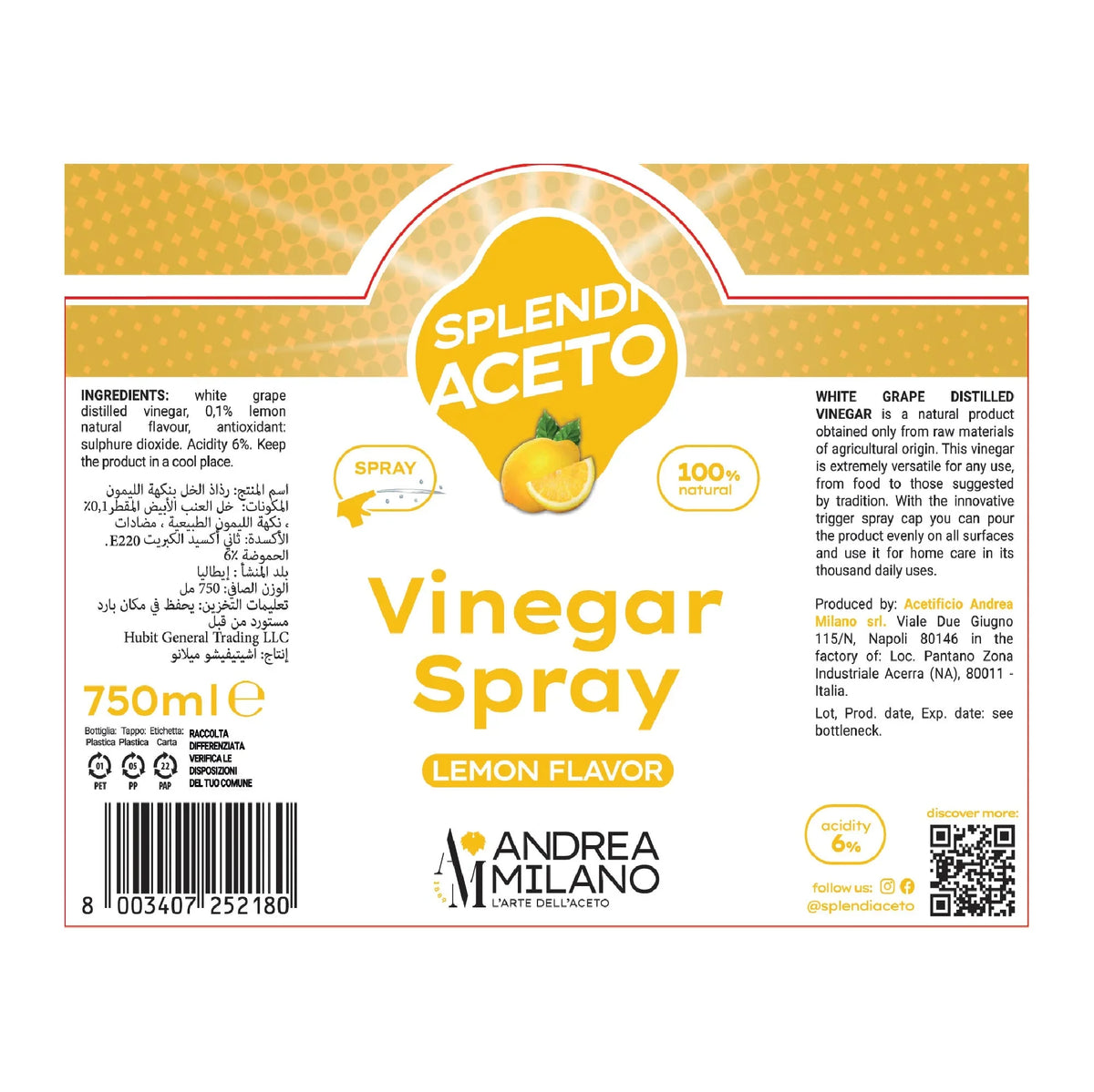 Milano Lemon Vinegar Spray 750ml