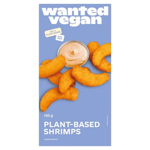 Wanted Vegan plant-based shrimps box with dipping sauce, 100% vegan, non-GMO, frozen food.