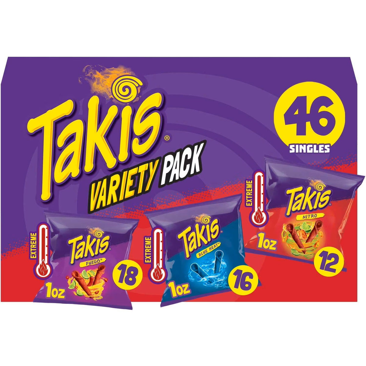 Takis Hot Chili Pepper, Habanero & lime, Pepper & Chili Variety Pack Rolled Tortilla Chips, 1 oz., 46 pk.