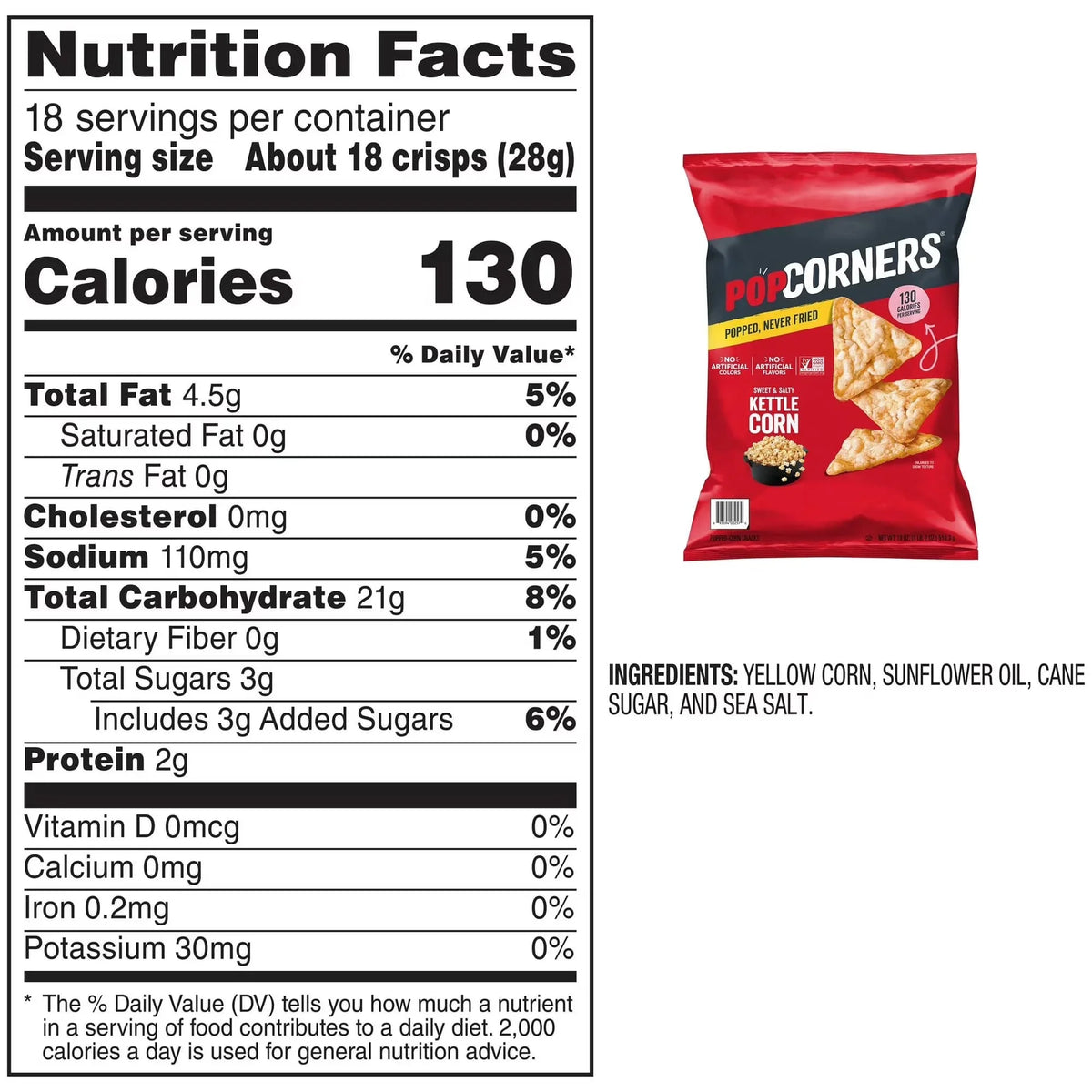 Popcorner Sweet & Salty Kettle Corn Popped Corn Chips, 28.3g