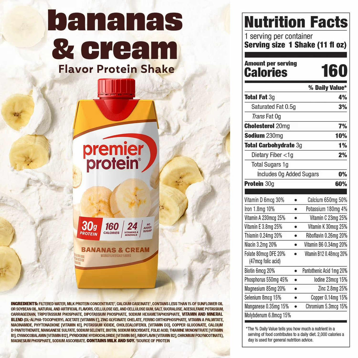 Premier Protein 30g High Protein Shake, Bananas & Cream 325ml