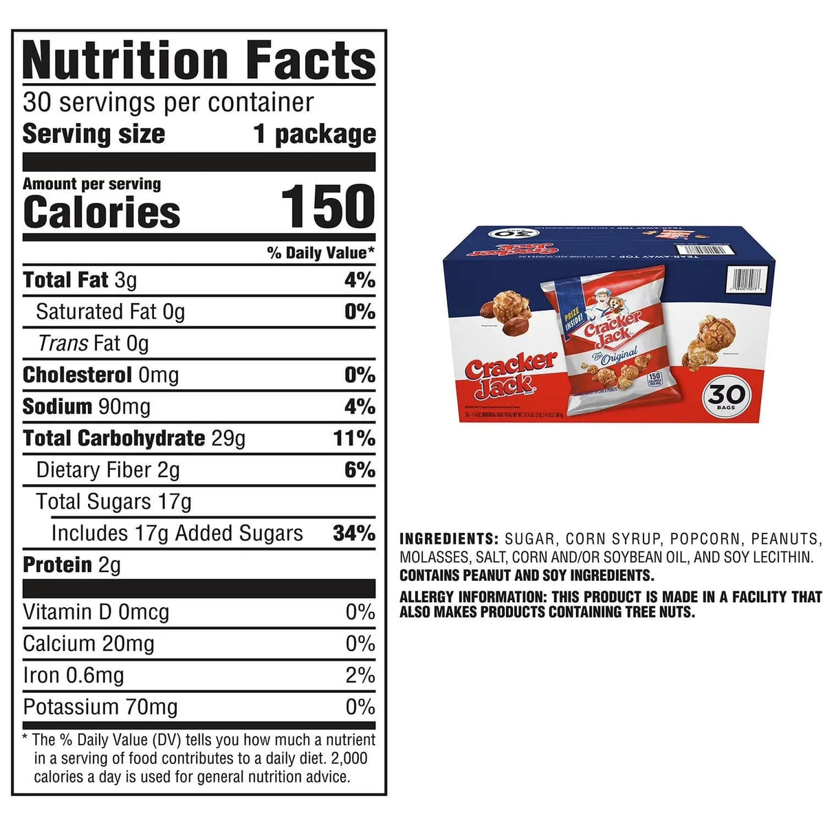 Cracker Jack Original Caramel Coated Popcorn and Peanuts 35.4g - 30 pk.
