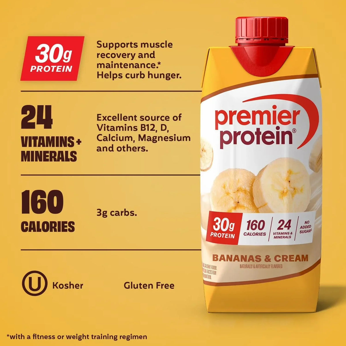 Premier Protein 30g High Protein Shake, Bananas & Cream 325ml