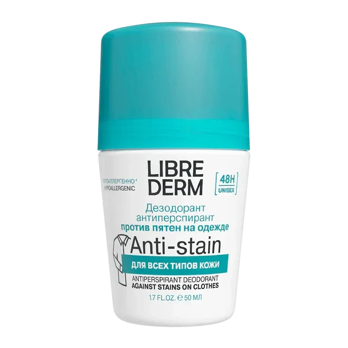 Librederm 48-Hour Anti-Stain Antiperspirant, Roll-On, Hypoallergenic, Dermatologist Tested 50ml