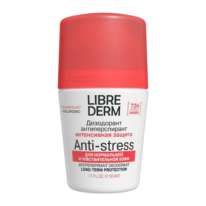 Librederm 72-Hour Anti-Stress Antiperspirant, Roll-On, For Hyperhidrosis, Hypoallergenic, Tested 50ml
