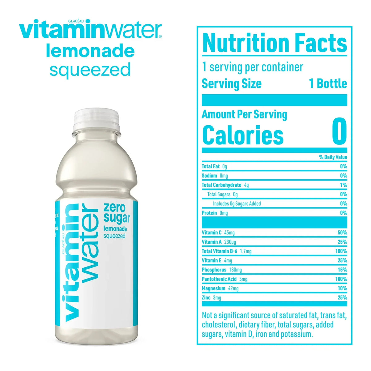 Vitaminwater Zero Sugar Squeezed Lemonade Flavored Water Beverage Bottle 500ml