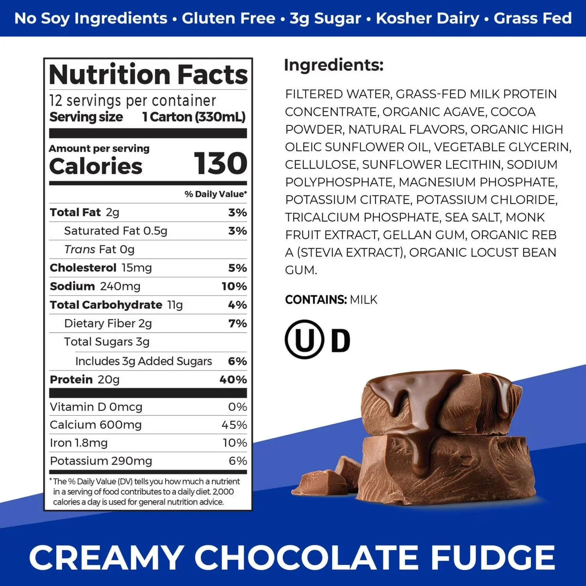 Orgain 20g Clean Protein Grass Fed Shake, Creamy Chocolate Fudge 330ml - View 4 | Welaza