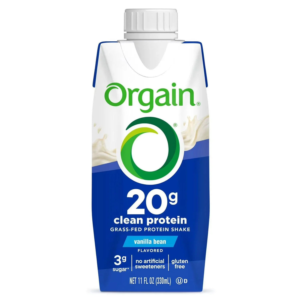 Orgain 20g Clean Protein Grass-Fed Protein Shake, Vanilla Bean 330ml