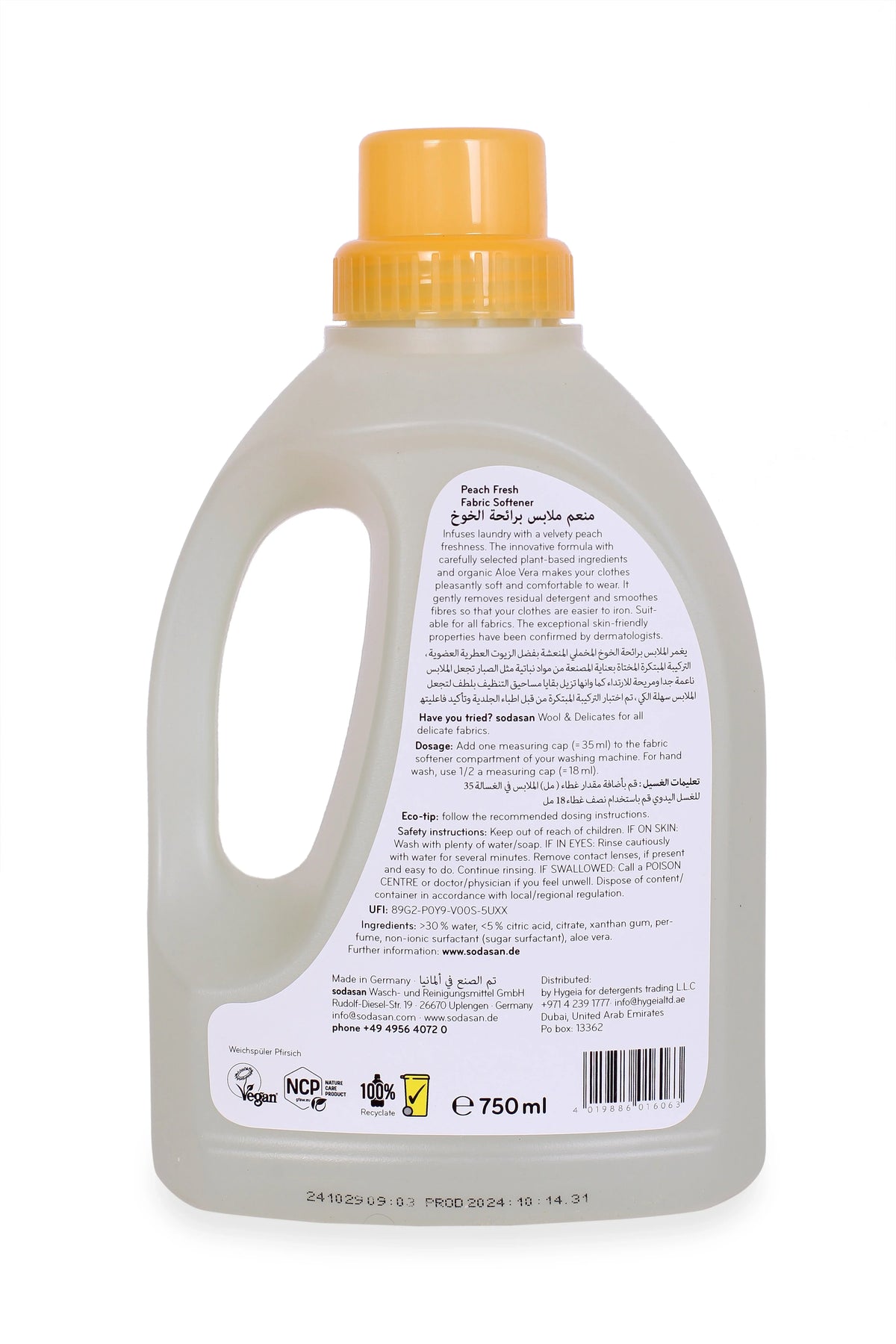 Sodasan 100% Natural Peach Fresh Fabric Softener 750ml