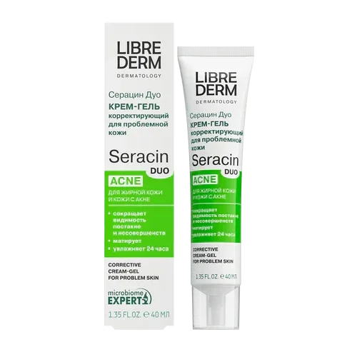 Librederm Seracin Duo Cream For Acne Spot Treatment, Blackheads, Hydrating Moisturizer 40ml