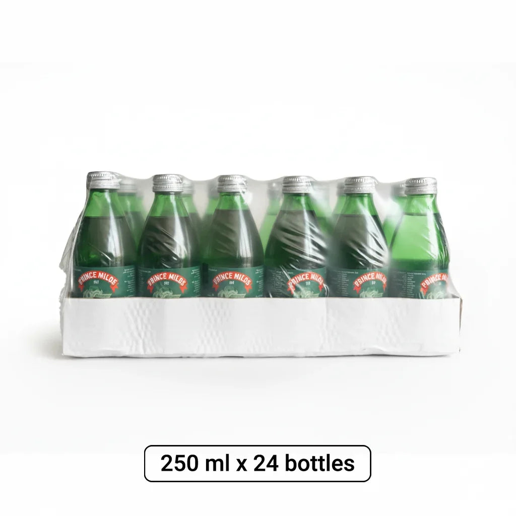 Prince Milos Natural Sparkling Mineral Water Glass Bottle 250 ml x 24